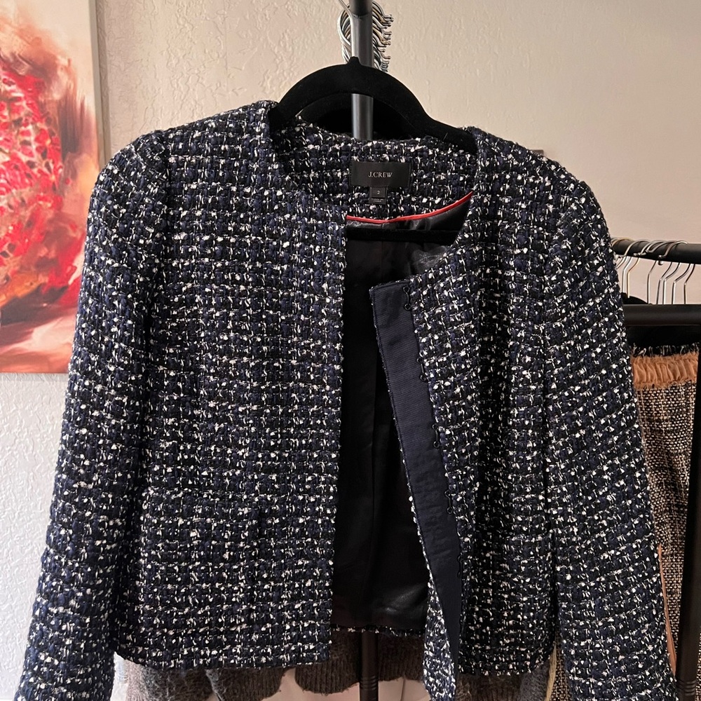 J. Crew Women's Black and White Tweed Blazer